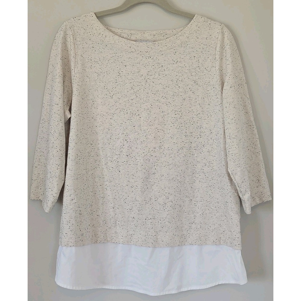 J. Jill Cozy Layered Top Fall Speckled Oatmeal Knit & Woven Womens Size M